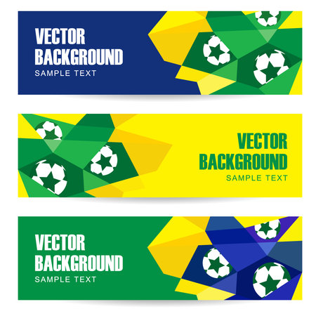 Set of abstract modern polygon banners in Brazilian flag and football design, vector illustration  backgroundのイラスト素材
