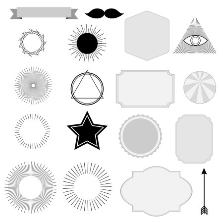 Set of vintage sunburst, symbols, labels, tags, retro and hipster design, isolated vector objects, graphic elementsのイラスト素材