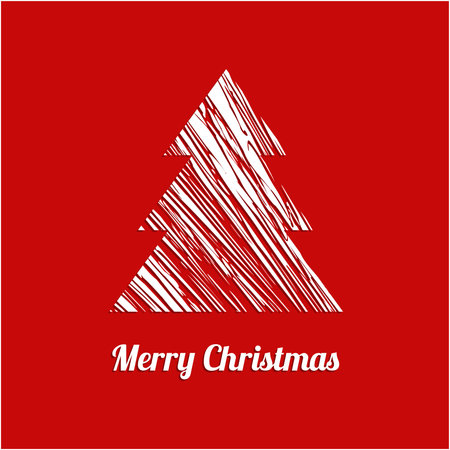 Christmas greeting card with white silhouette of a tree, vector illustration backgroundのイラスト素材