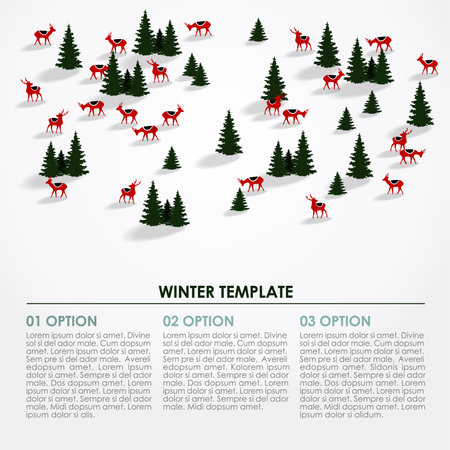 Christmas winter infographics background, snowy landscape with silhouettes of trees and deers, vector illustrationのイラスト素材