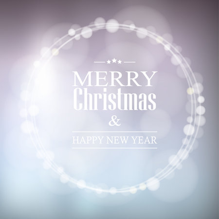 Christmas greeting card with bokeh lights wreath, vector illustration backgroundのイラスト素材