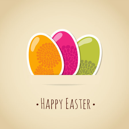 Cute easter card with painted colorful eggs, floral design, vector illustration backgroundのイラスト素材