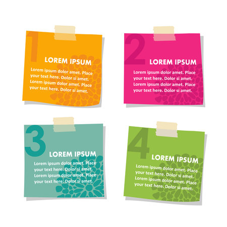 Set of post stick notes papers, vector illustration isolated on white backgroundのイラスト素材