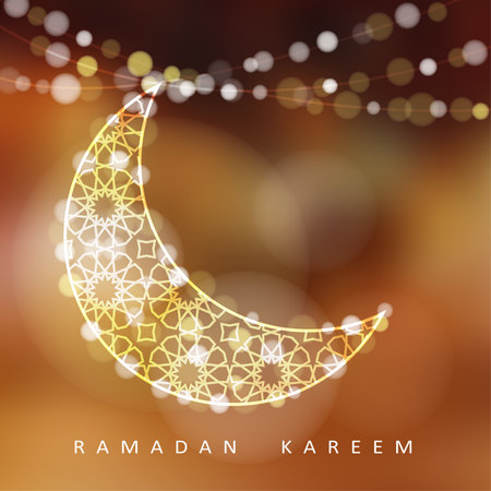 Ornamental moon with bokeh lights vector illustration background card invitation for the Muslim holy month of Ramadan community Kareemのイラスト素材