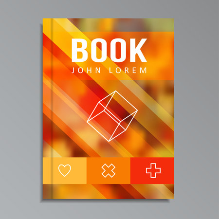 Modern book, brochure cover with blurred background and line icons, motion concept, autumnal colours, vector illustrationのイラスト素材