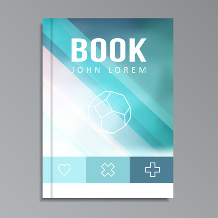 Modern book, brochure cover with blue blurred background and line icons, motion concept, vector illustrationのイラスト素材