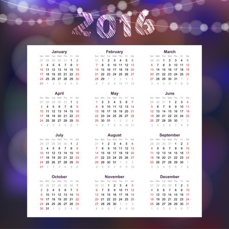 Calendar 2016 with garland of glittering lights, vector illustration backgroundのイラスト素材
