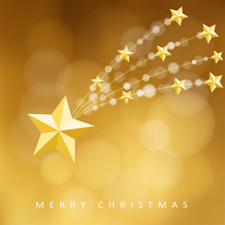 Modern golden christmas greeting card, invitation with comet, falling star, vector illustration backgroundのイラスト素材