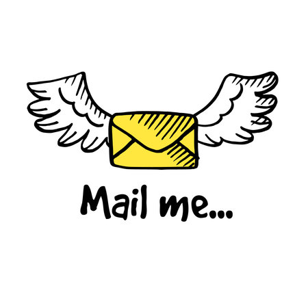 Hand drawn envelope with bird wings, isolated doodle icon, mail conceptのイラスト素材