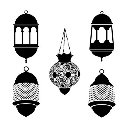 Set of arabic lanterns. Black silhouettes of ramadan lamps.のイラスト素材