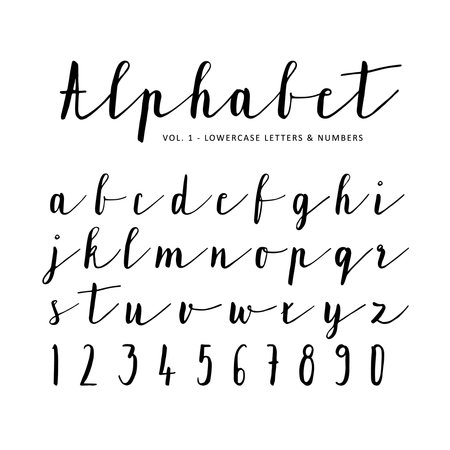 Hand drawn alphabet, font, isolated letters, numbers written with marker or inkのイラスト素材
