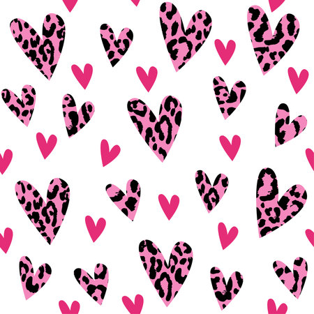Seamless pattern with leopard hearts, trendy design, vector illustration background.のイラスト素材