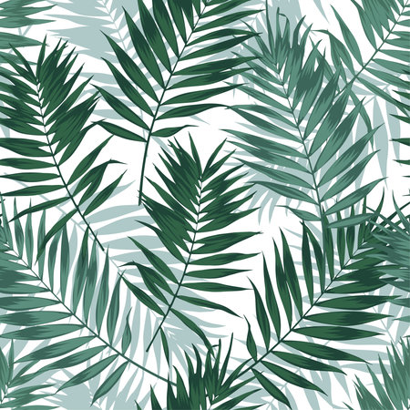 Tropical jungle seamless pattern with palm leaves. Summer fabric floral design, vector illustration background.のイラスト素材