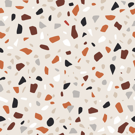 Modern terrazzo seamless pattern. Decorative granite stone texture. Hand crafted repeating tile design in natural colours for branding, textile, scrapbooking, wallpapers.Vector illustration backgroundのイラスト素材