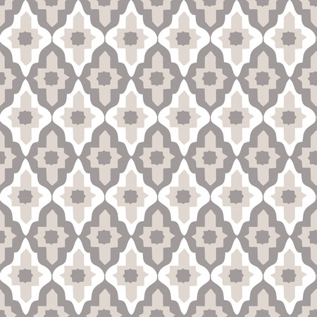 Hand drawn stars shaped Moroccan seamless pattern for Ramadan Kareem greeting cards, islamic backgrounds, fabric, web banners. Portuguese azulejos beige tile design. Decorative vector illustrationsのイラスト素材