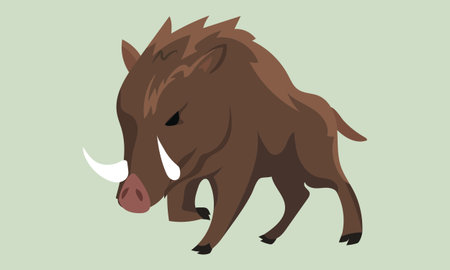 Brown fierce boar vector art with green backgroundのイラスト素材