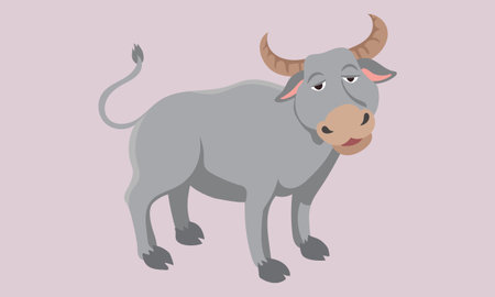 Grey cute buffalo vector art with pink backgroundのイラスト素材