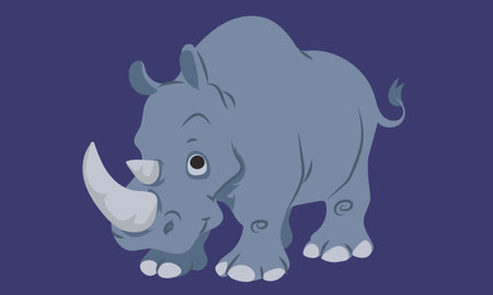 Grey blue cute rhinoceros vector art with blue indigo backgroundのイラスト素材