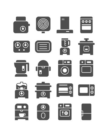Kitchen appliance solid icon. Electric stove, electric grill, meat blender, steamer food and more. Vector illustration, pixel perfect 64x64.のイラスト素材