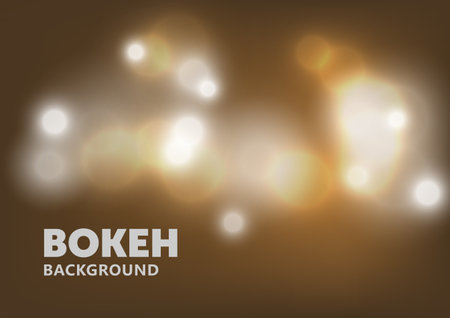 Shiny bokeh lights blur abstract background vector. Bright gold and white color Christmas bulb art. Soft vibrant defocused texture backdrop, colorful circle lamp party festival illustration.のイラスト素材
