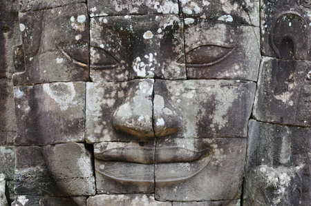 face of the bayon temple,angkor thom,cambodiaの写真素材