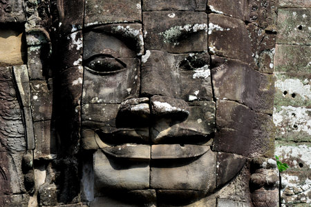 face of the bayon temple,angkor thom,cambodiaの写真素材