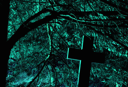 graveyard at nightの写真素材