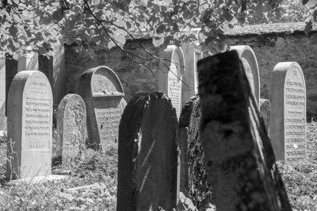 Old tombstone on a jewish cemetery near town Divisov in the Czech republicのeditorial素材