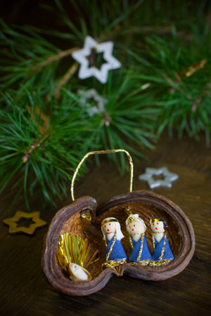 Wooden Christmas decoration with Nativity scene