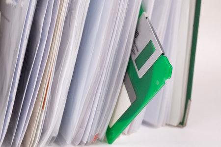 Green floppy disc in an archiveの写真素材
