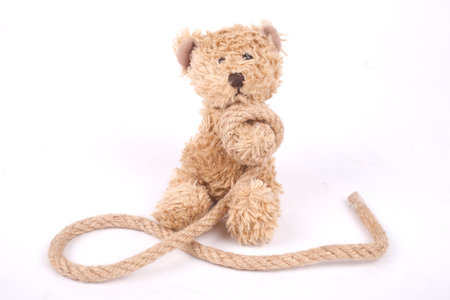 Teddy bear tied up with a rope, bullyingの写真素材