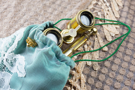Vintage pearl opera glasses with accessories, fashionの写真素材