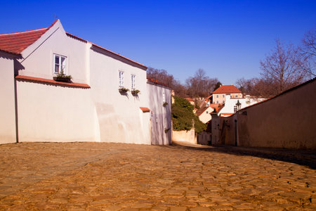 Historical lane in prague quarter Novy svet, architectureのeditorial素材