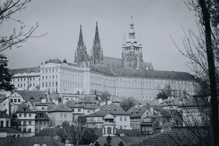 Prague castle in the capital of Czech republic, retro styleの写真素材