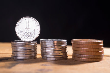 czech crown coins, national currency of the Czech republic, Europeの写真素材