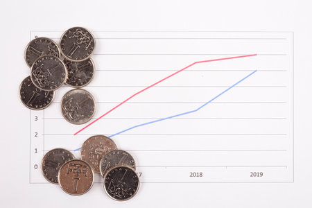 czech crown coins, national currency of the Czech republicの写真素材