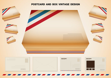 POSTCARD AND BOX VINTAGE DESIGNのイラスト素材