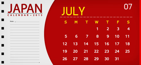 Japan book calendar 2015 flag background 07 julyの写真素材