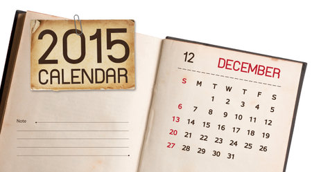 Old Book Calendar 2015 Decemberの写真素材