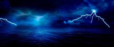sea storm lightning ocean wallpaper backgroundの写真素材