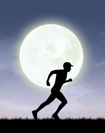 running silhouette nature backgroundの写真素材