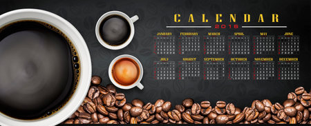 calendar 2016 illustration and happy new year  , coffee backgroundの写真素材