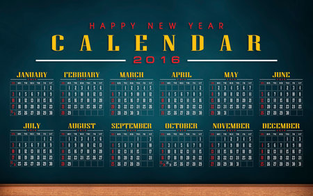 calendar 2016 with blackbroadの写真素材
