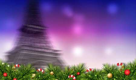 Merry christmas festival illustration with paris  motion blur backgroundの写真素材