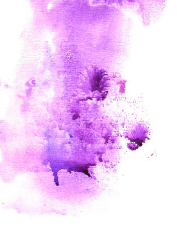 Abstract violet watercolor handmade texture on white background. Colorful splash for your design.の写真素材