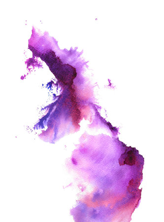 Abstract violet handmade  watercolor splash on white background. Colorful texture for your design.の写真素材
