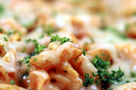 Delicious and perfect made to perfection penne pasta with parmesan cheese and exquisite  fresh organic tomatoes sauce vegans or vegetarians will love it の写真素材