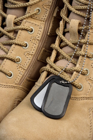 army deployment  military desert boots and tag chains, when the time comes our soldiers are ready.の写真素材