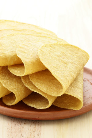 fresh and crunchy delicious mexican taco shellsの写真素材