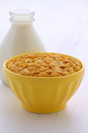 Delicious and nutritious breakfast corn flakes on retro vintage styling